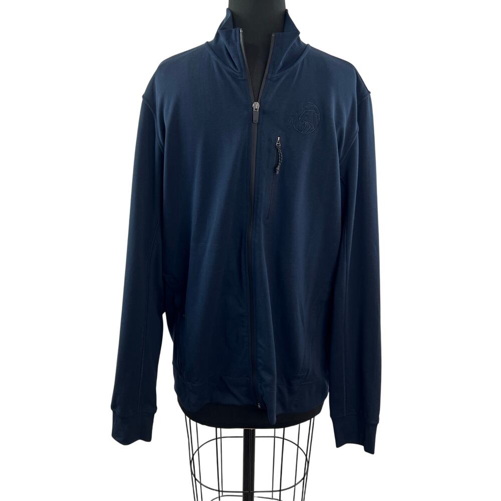 Mack Weldon Navy Blue Men's Track Jacket Stretch Mock Neck Full Zip Size Large L